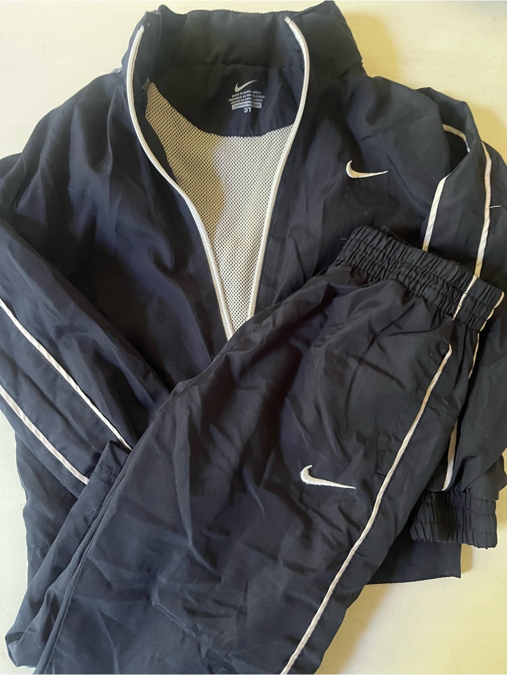 Nike Kid’s Navy Windbreaker Jacket and Pants Set with White Piping